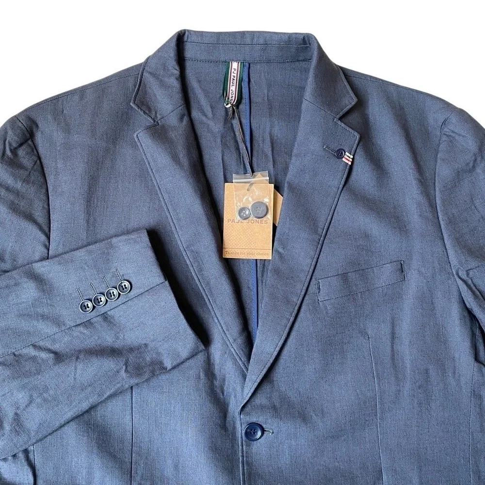 Paul Jones PJ Linen Blend Blazer Sport Coat Men 2XL Navy Coastal Preppy Jacket